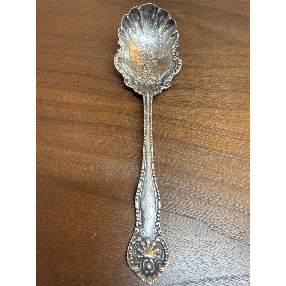 Antique WM ROGERS YORK Ornate 1900 Sterling Silver Spoon 6" Lida Monogram